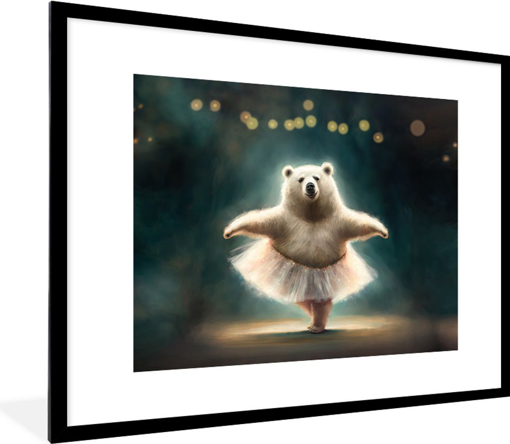 MuchoWow Gerahmtes Poster Bär - Rock - Ballett - Porträt - Tiere 80x60 cm - Poster mit Schwarzem Bilderrahmen Wandposter Rahmen Foto Bilder - S...