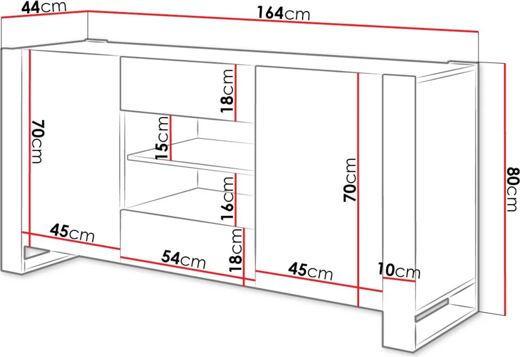 Grand Buffet Willow 164 cm : Solution de Rangement Bois et Gris Chic - 5