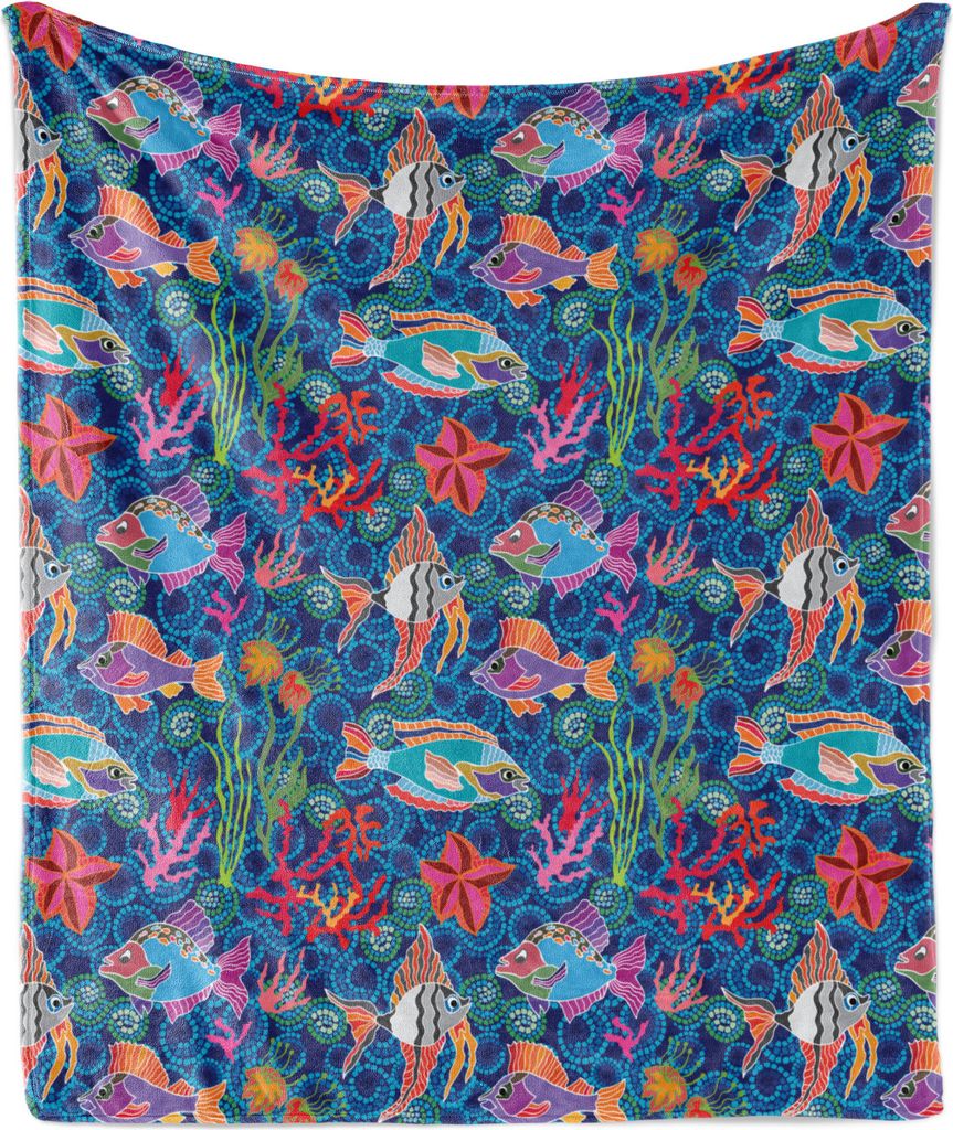 ABAKUHAUS Marine Weich Flanell Fleece Decke, Unterwasser-Thema Exotische Fische im tropischen Ozean mit Mosaik-Muster, 175 x 230 cm, Navy Blue Sea ...