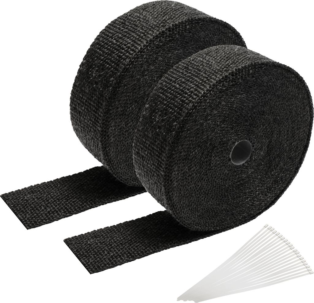 Hengda 2x 15M Titan Hitzeschutzband Auspuffband Auspuff Band Krümmer Band mit 24 Metallkabelbinder für Auspuffanlagen, Isolierband Hitzeschutz