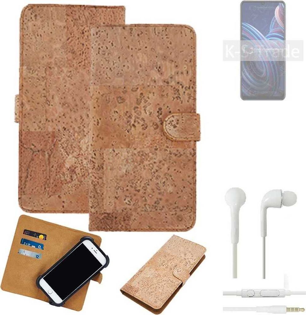 K-S-Trade Hülle kompatibel mit ZTE Blade A72 + in ear Kopfhörer Kork Handyhülle Cover Schutzhülle TPU Case Bumper in Hellbraun, (1x)