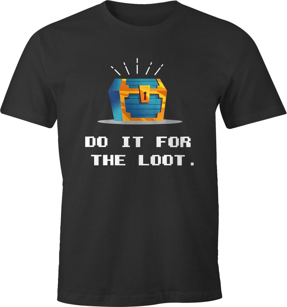 Herren T-Shirt Gaming Spruch do it for the loot und Motiv Schatztruhe Zocker Nerds Fun-Shirt lustig Moonworks anthrazit 4XL