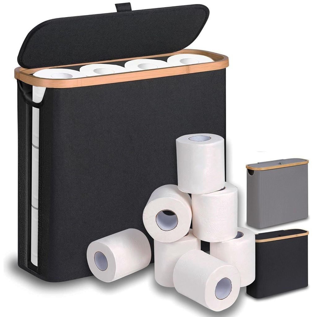 Toiletten-Ersatzrollenhalter 28 L Toilettenpapier Aufbewahrungskorb mit Bambusdeckel Schmaler Badezimmer Organizer für 9–12 Rollen Klopapier,fal...