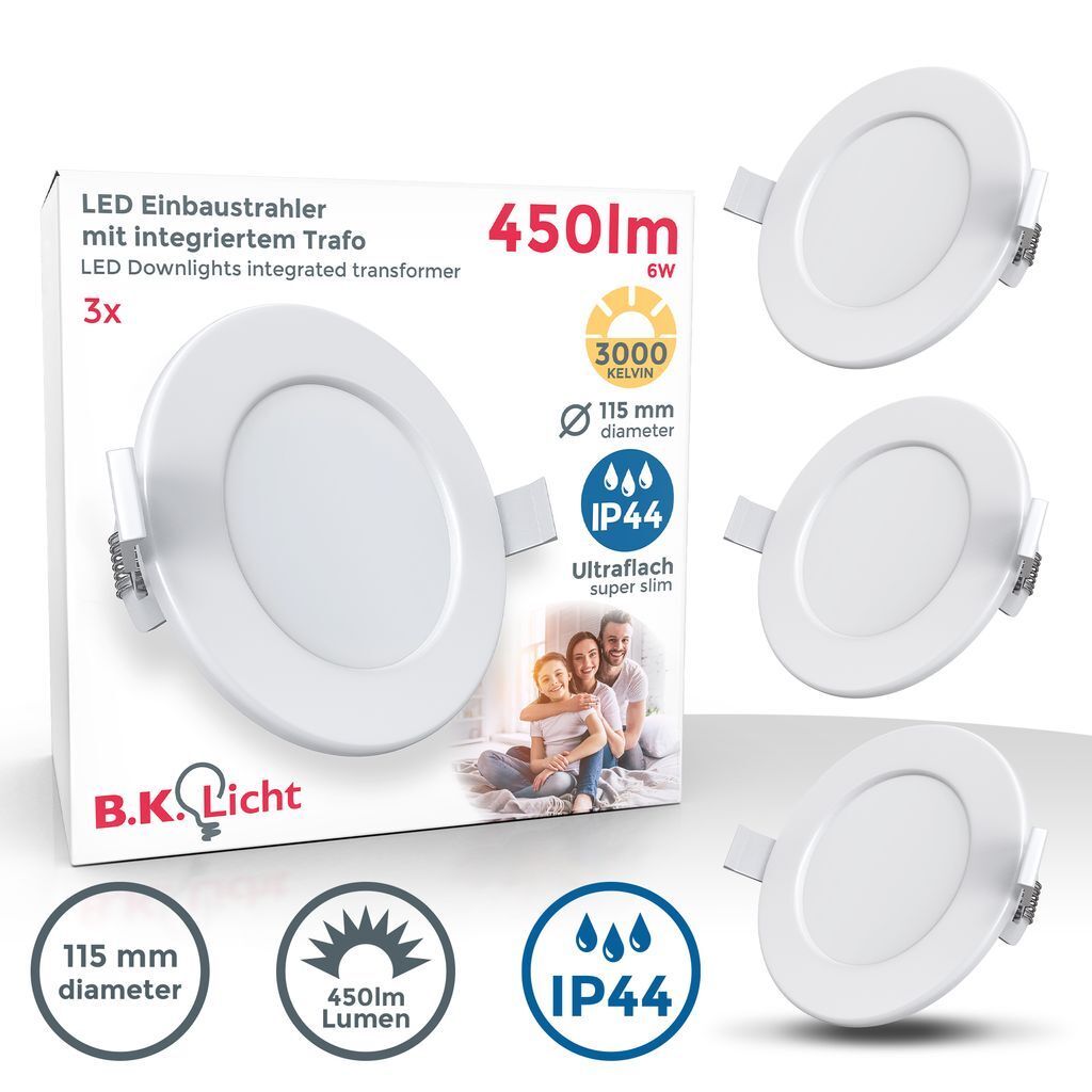 A collage showing LED downlights with packaging and details.