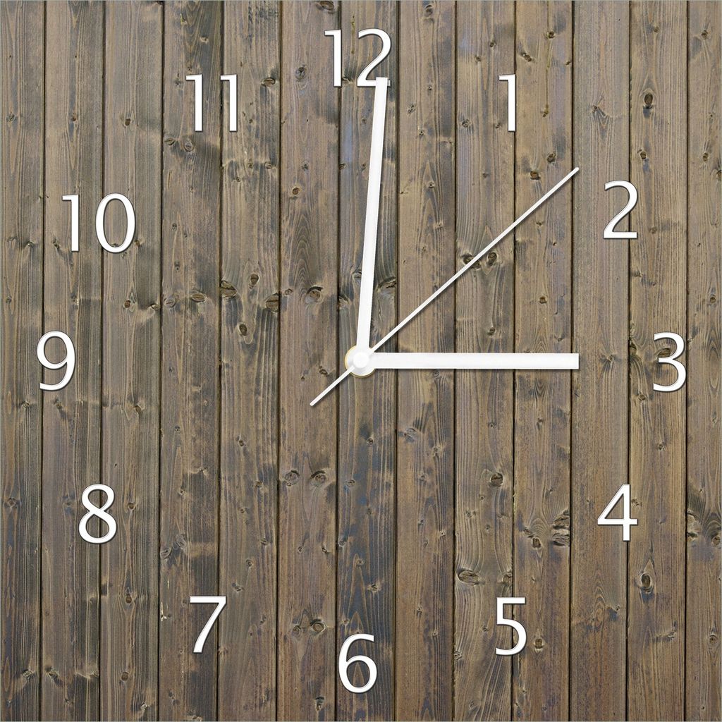 Wallario Design Wanduhr Holzpaneelen in grau braun - Holzmuster mit Maserung aus Echtglas, Größe 30 x 30 cm