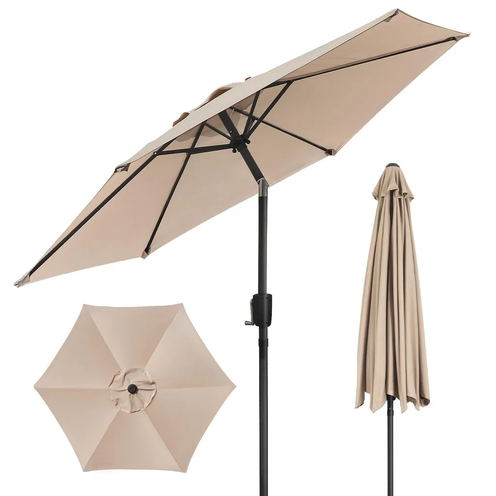 Parasol inclinable anti-UV UPF 30+ Puluomi 225 cm avec 6 baleines beige