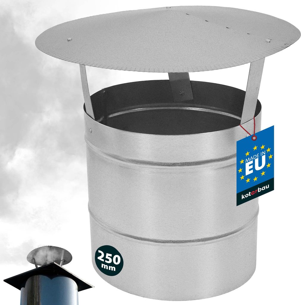 KOTARBAU Schornsteinabdeckung ø 250 mm Kaminhaube Schornstein Regenhaube Kaminabdeckung Schornsteinhaube Kaminaufsatz Rostbeständig verzinkter ...