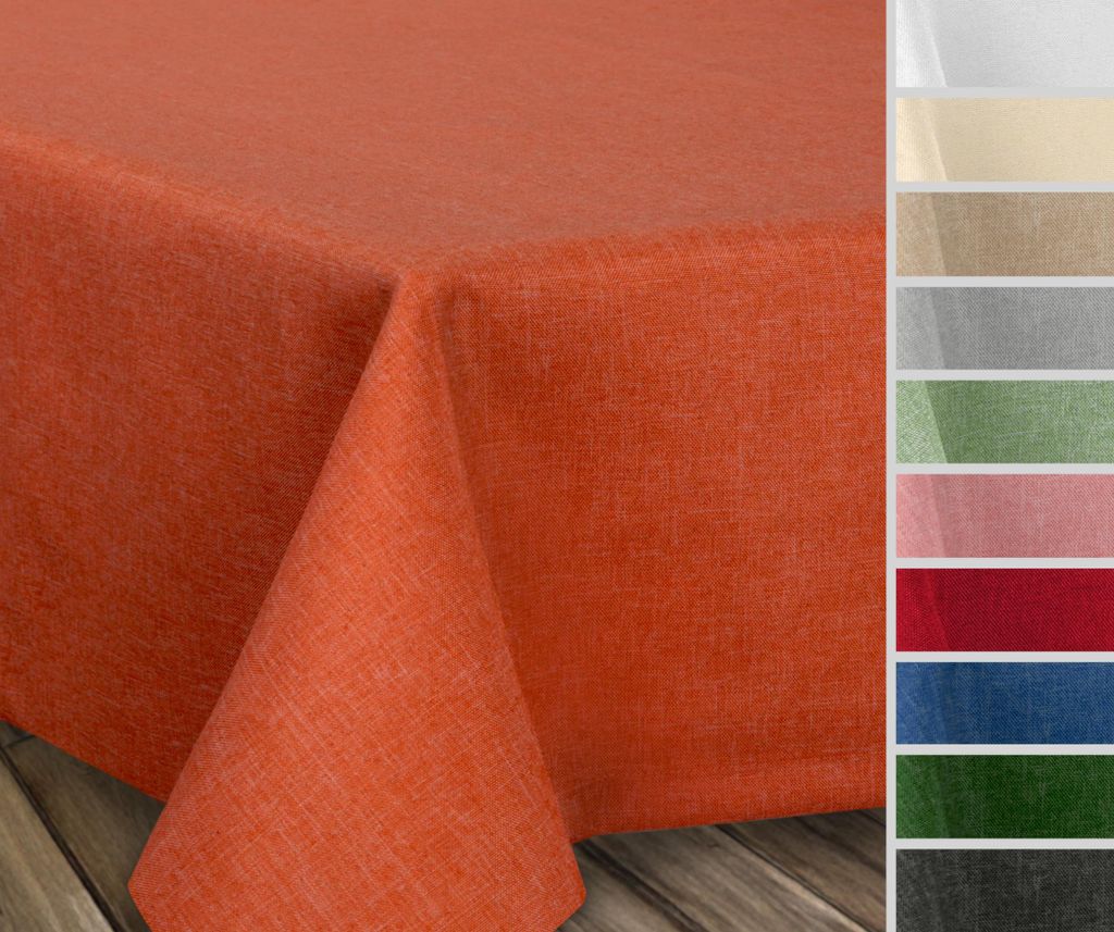 Fleckenabweisende bügelfreie Tischdecke mit Lotuseffekt, Leinenoptik, Farbe und Größe wählbar,Terracotta