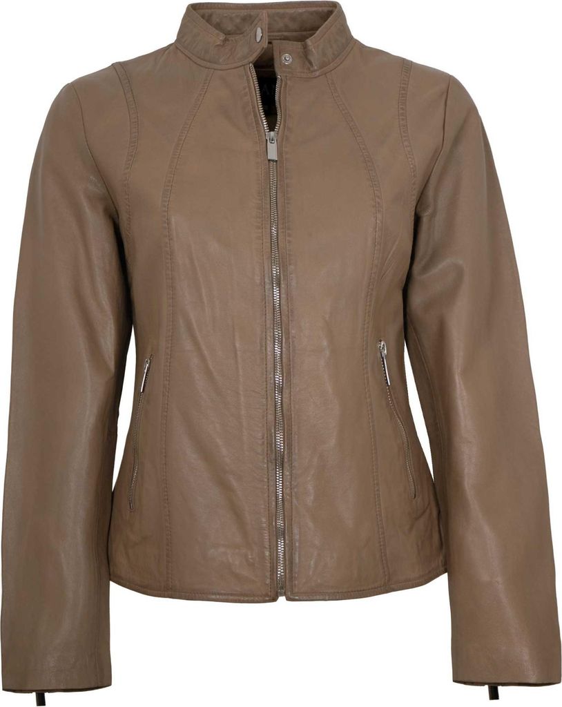 Jilani Collection - Damen Lederjacke Lammnappa grau-braun : 40