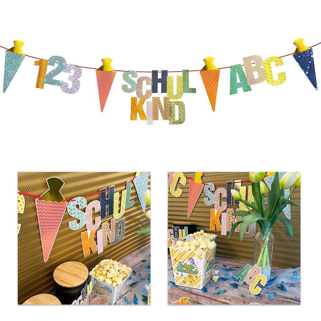Oblique Unique Schulkind Girlande mit ABC 123 Zuckertüten Produktbild 