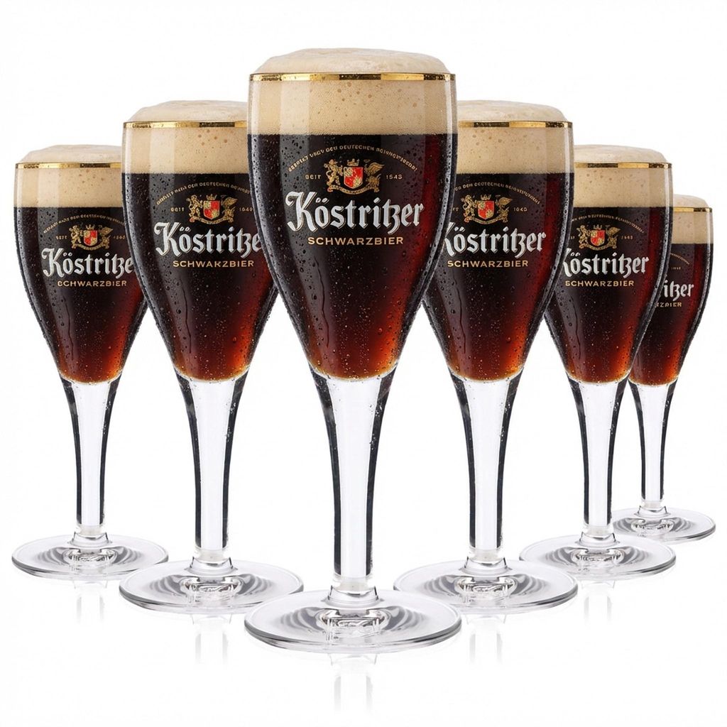6x Köstritzer Schwarzbier Exklusiv-Pokalgläser Set - 0,2l Bierglas mit edlem Goldrand und Eichstrich
