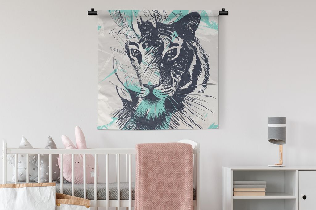 MuchoWow Wandteppich Wandbehang Tiger - Abstrakt - Blau 90x90 cm Tapisserie Dekoration Wandtuch - Wandaufhänger
