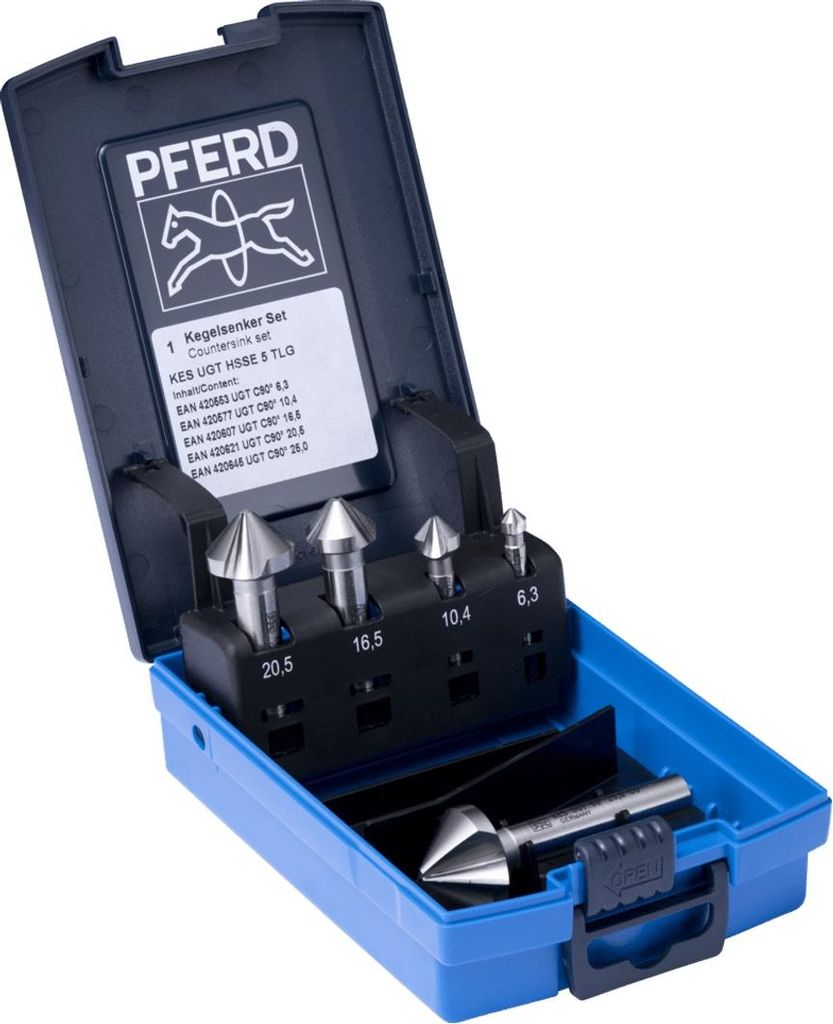 PFERD TOOLS HSSE-Kegelsenker-Set UGT 5-tlg. DIN 335 C 90° Ausführung Co5 mit Ungleichteilung
