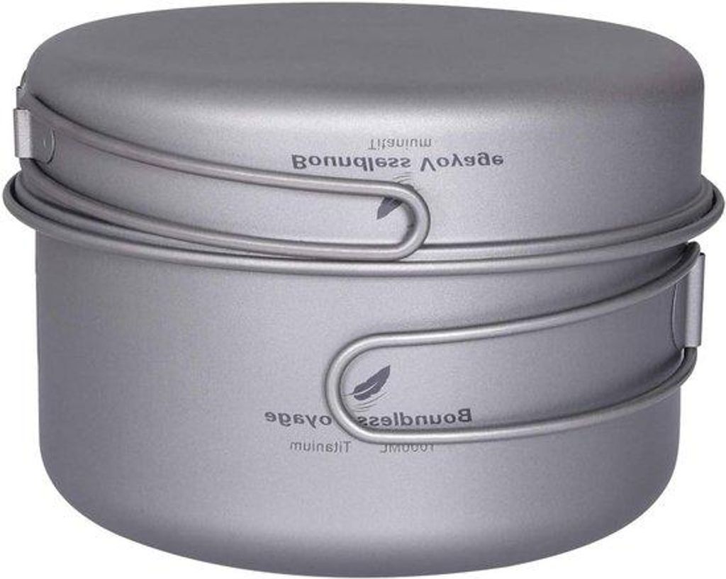 Titanium Outdoor-Kochgeschirr mit Deckel - Klappbarer Griff - 2er Set - leichtes Design