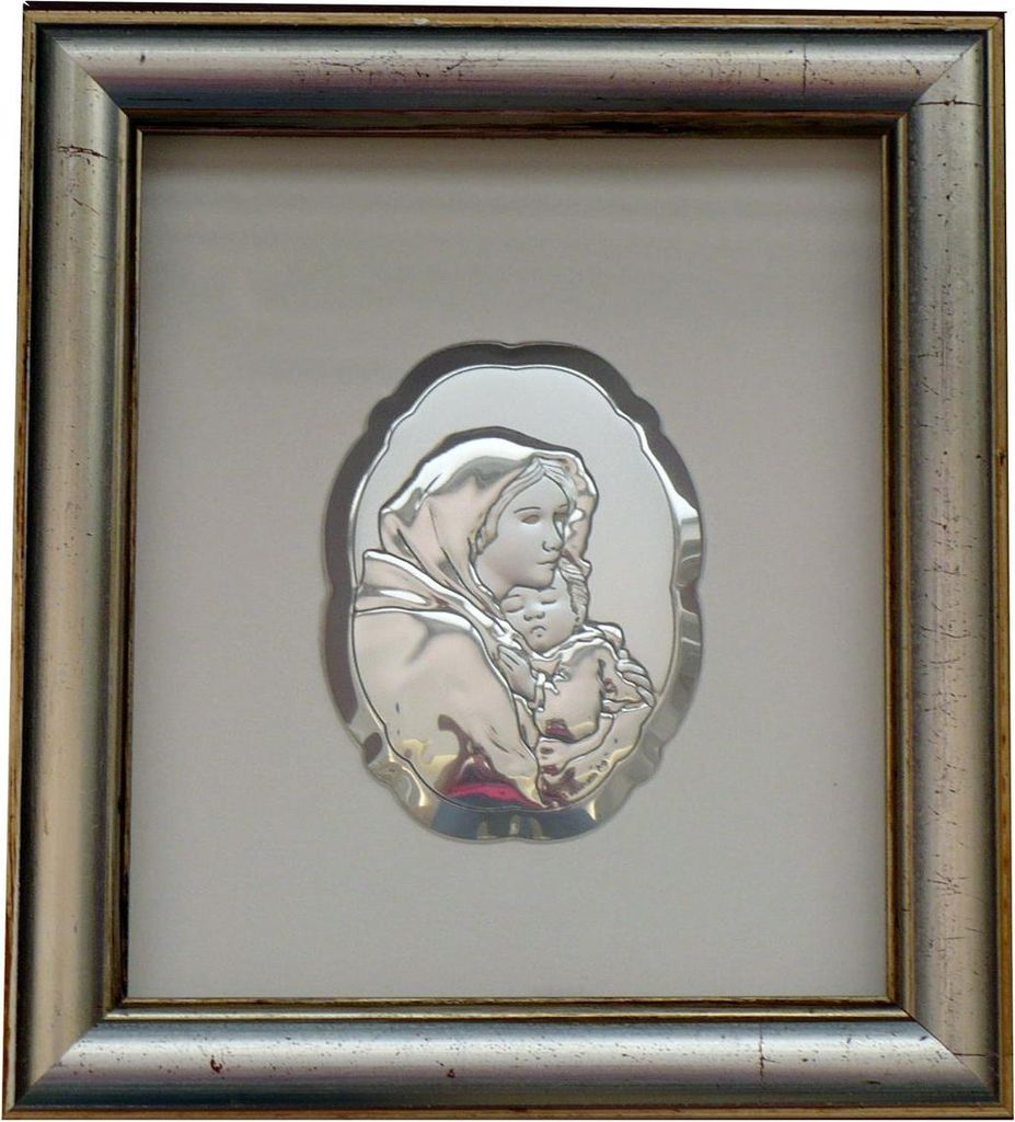 Bild der Jungfrau Maria mit Kind im Rahmen hinter Glas | Größe: 15x17 cm | Artikelnummer: BC6299/2G