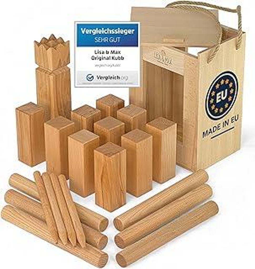 Wikinger Kubb Spiel Test - aus - em Holz - Schweden Schach EU - Original Vikinger Wurfspiel Turniermaße - Schwedenschach für riesigen Outdoor S...