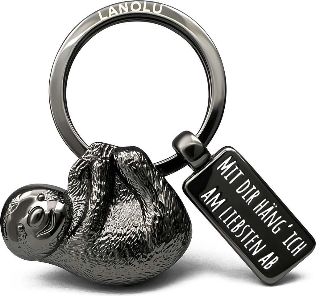 LANOLU Faultier Schlüsselanhänger Tiere Metall mit Gravur Glücksbringer Sloth Keychain 3D Figur Faultier Anhänger Faultier Geschenkideen