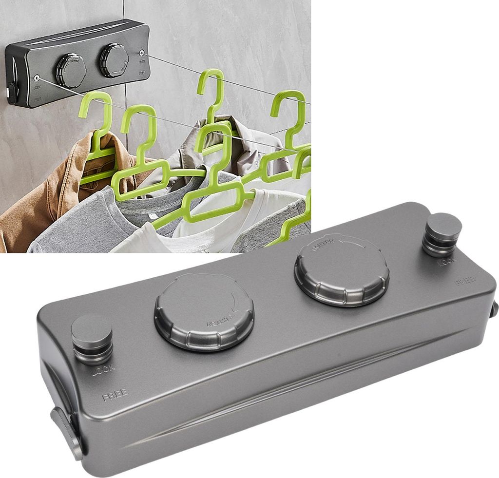 Versenkbare Wäscheleine Indoor 304 Edelstahl Doppelseil Wandmontierte Wäscheleine für Balkon Badezimmer Grau