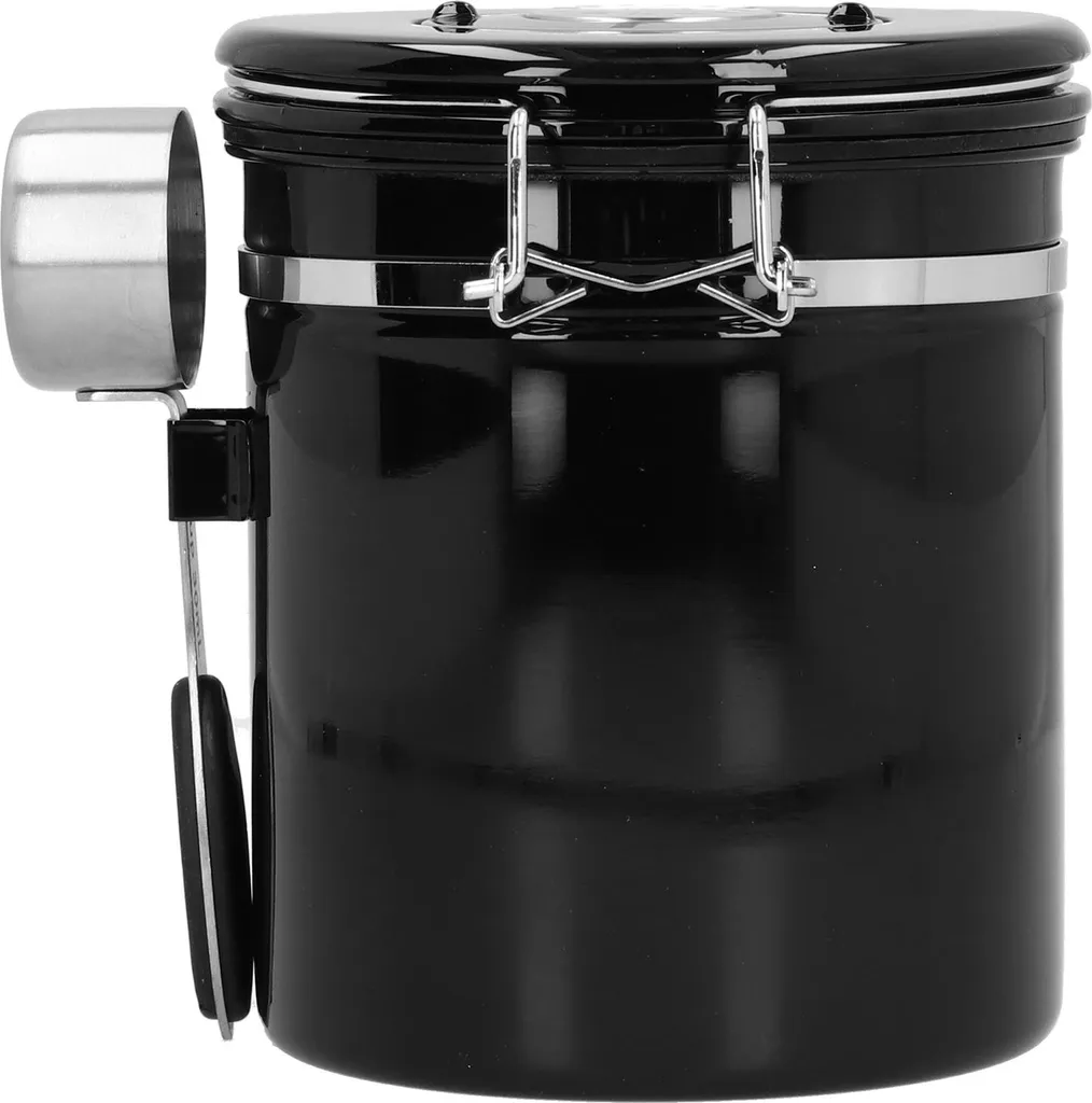 Conservation grains de café : Bocal hermétique noir avec valve et mesure