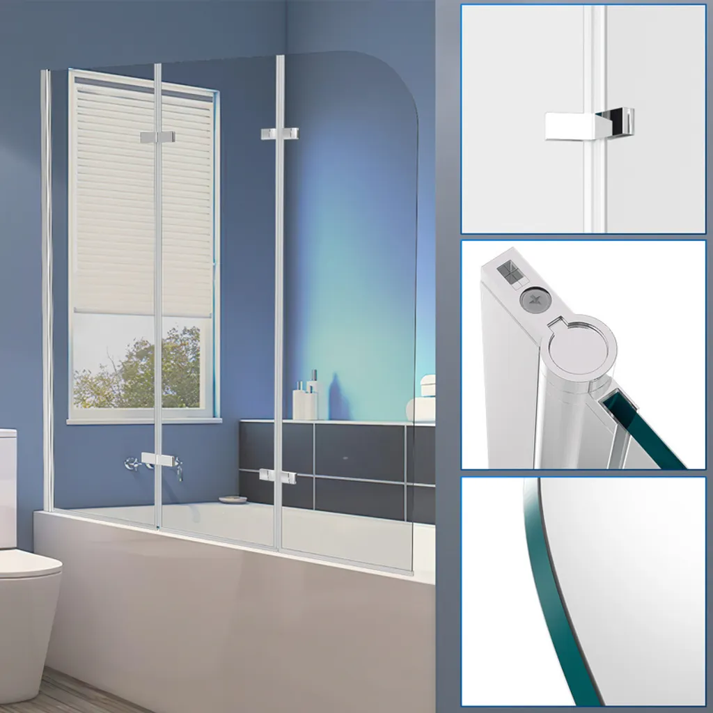 TolleTour Schermo Vasca Pieghevole 120x140cm | Vetro ESG NANO Argento