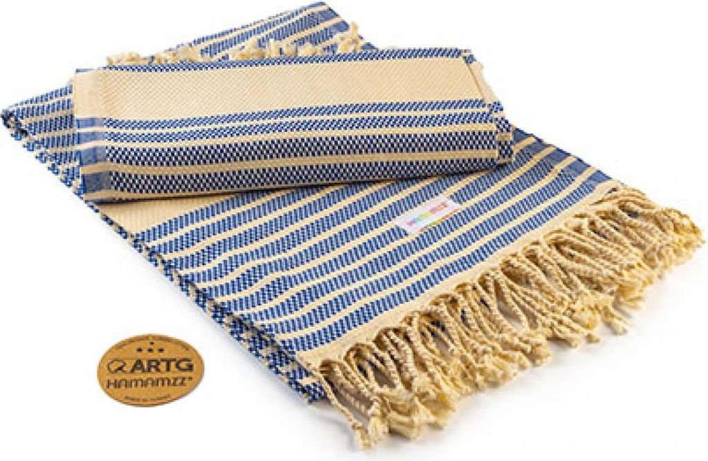 A&R AR055 | Badetuch Hamamzz Original Bodrum De Luxe Towel - 100 x 180 - Farbe: Ocean Blue/Ivory - Größe: 100 x 180 cm