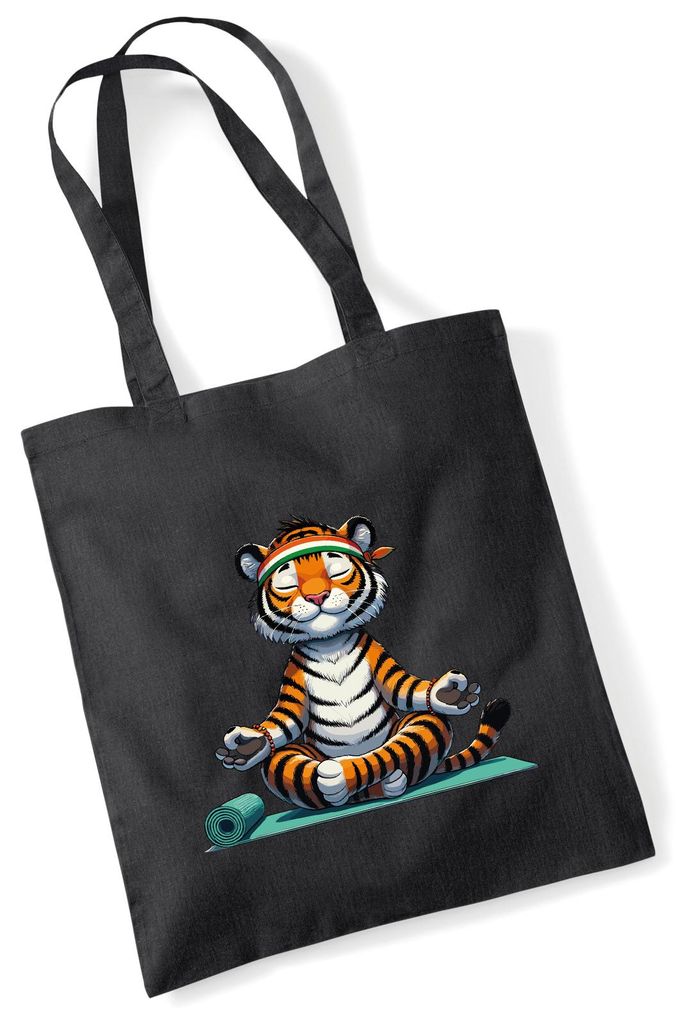 Huuraa Jutebeutel Yoga Tiger Comic 10 Liter Black Baumwolle Tasche Geschenkidee