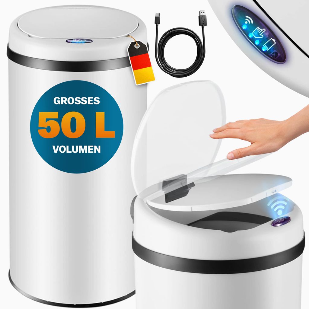 MONZANA Sensor Mülleimer Küche Weiß Produktbild 