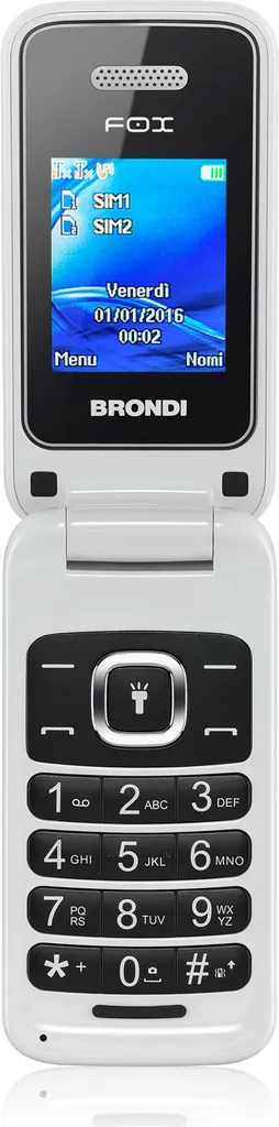 Téléphone Mobile BRONDI Fox Blanc Double SIM avec Écran 1,77 Pouces
