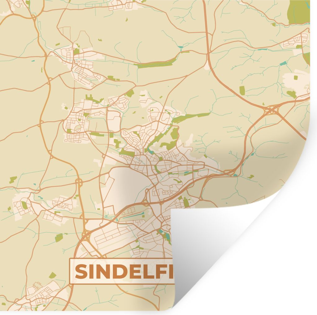 MuchoWow Wandtattoo Wandsticker Wandaufkleber Karte - Sindelfingen - Vintage - Stadtplan 50x50 cm Selbstklebend und Repositionierbar - Selbstkleb...