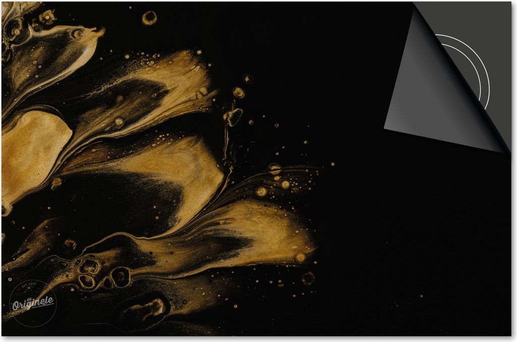 Induktionsschutz 60x60 - abdeckplatte Induktion matt- Dietrix Kochfeldschutz- DELUXE - Schwarz und Gold - Öl Gold Blume