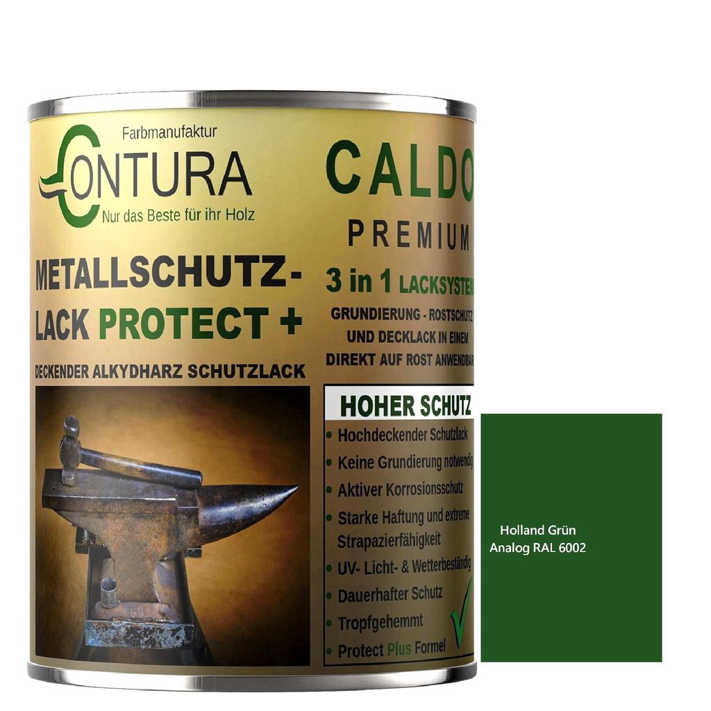 Contura 3 in 1 Rostschutzfarbe 2,5Liter. Metallschutzlack GLÄNZEND RAL Metall Lack Farbe Grundierung Rost - RAL 6002 (Intern: Hollandgrün)