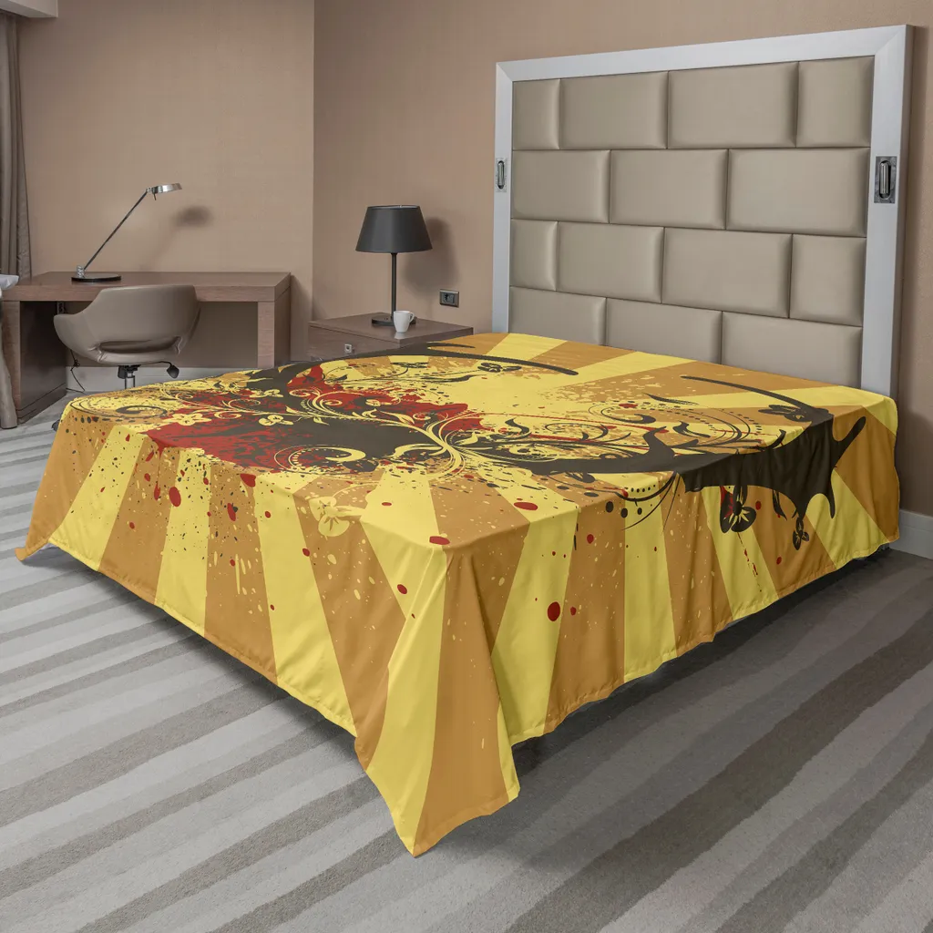 Drap plat ABAKUHAUS motif bois de cerf grunge jaune moutarde 266x260 cm