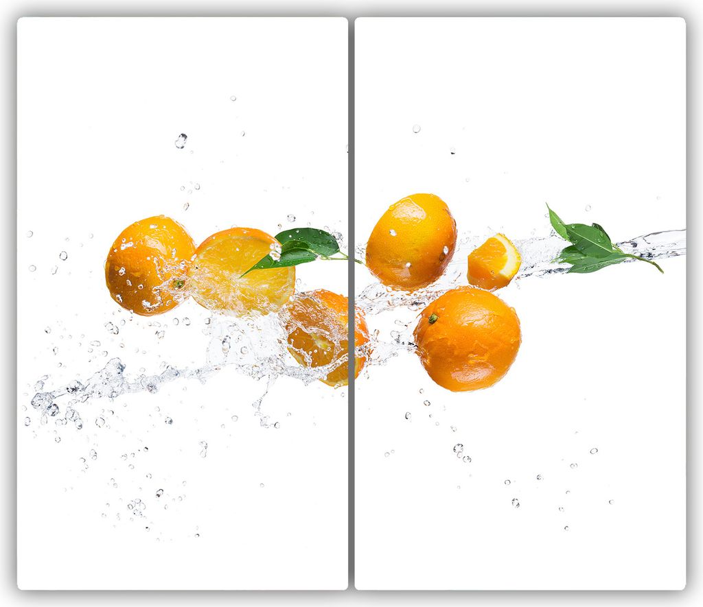 Tulup Glas-Herdabdeckplatte - 2x30x52cm - Glaskeramikkochfeld-Abdeckung Spritzschutz Zweiteilig Orangen und Wasser