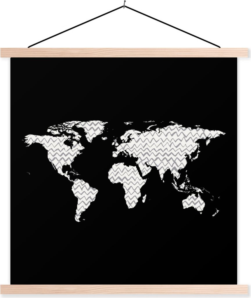 MuchoWow Textilposter Weltkarte - Zickzack - Grau 40x40 cm mit holzfarbenen Rahmen - Posterleiste