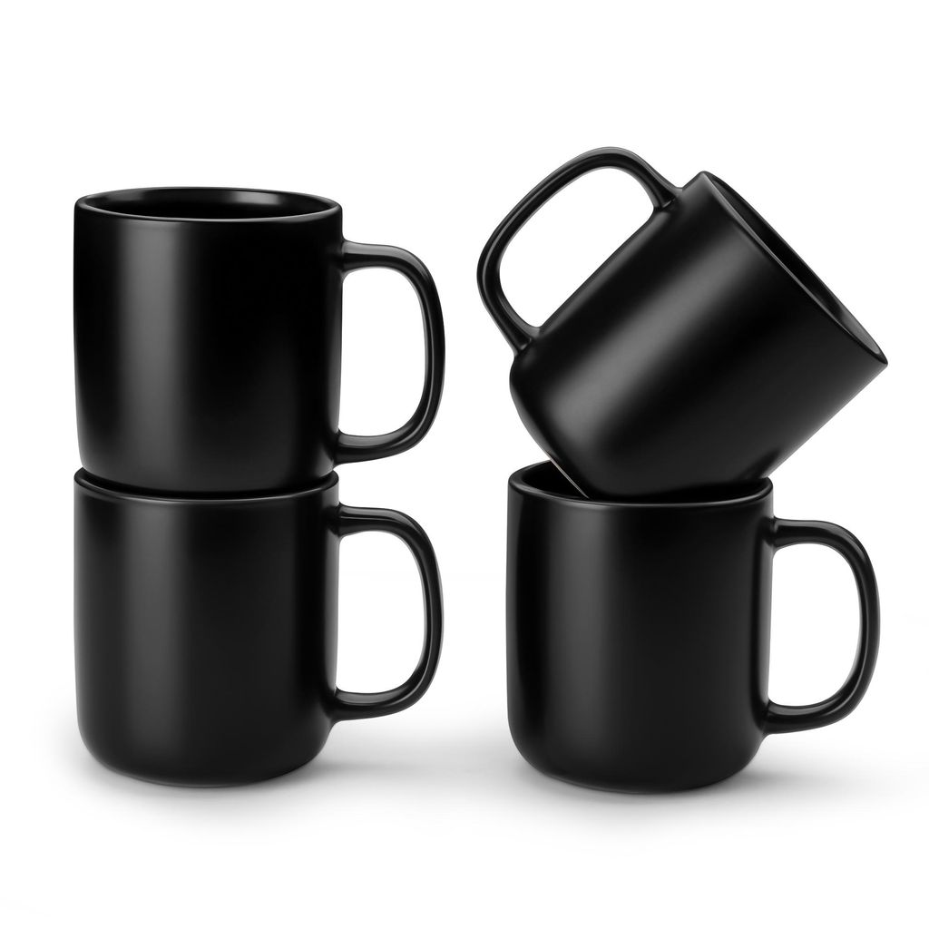 vancasso Becher Set, 4-tlg Steingut Tassen, 300ml Trinkbecher, Kaffeebecher mit Henkel, schwarz