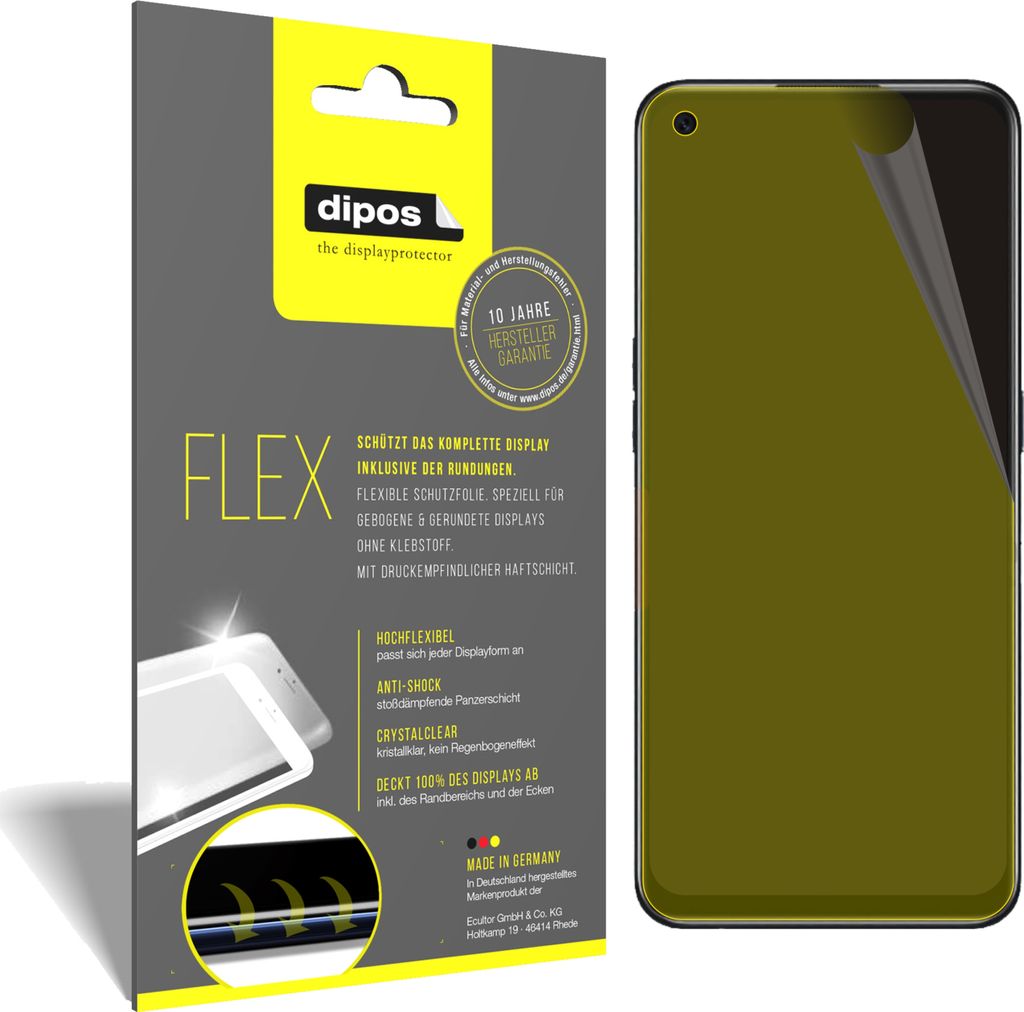 3x Schutzfolie für Oppo A55s Folie, 100% Displayabdeckung, dipos Flex