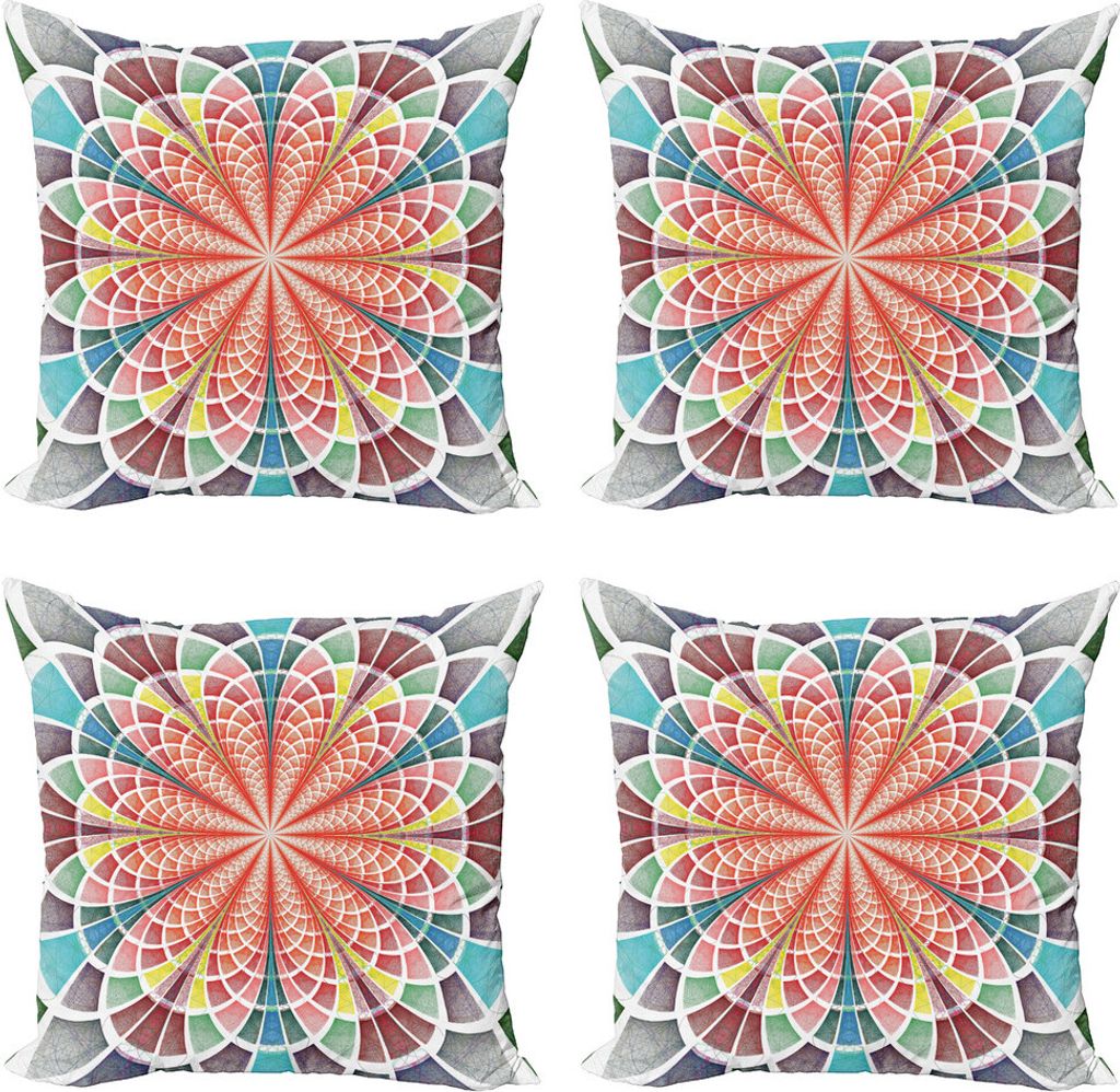 ABAKUHAUS Psychedelisch Kissenbezug Set (4 Stück), geometrische Blüte, Moderner Doppelseitiger Digitaldruck, 40 cm x 40 cm, Mehrfarbig