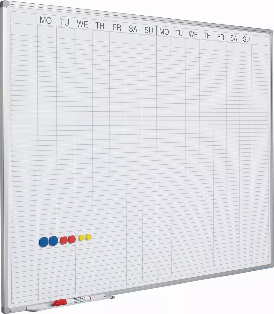 Whiteboard PRO Ingram - Emaillierter Stahl - Wochenplaner - Monatsplaner - Jahresplaner - Magnetisch - Weiß - Englisch - 90x120cm