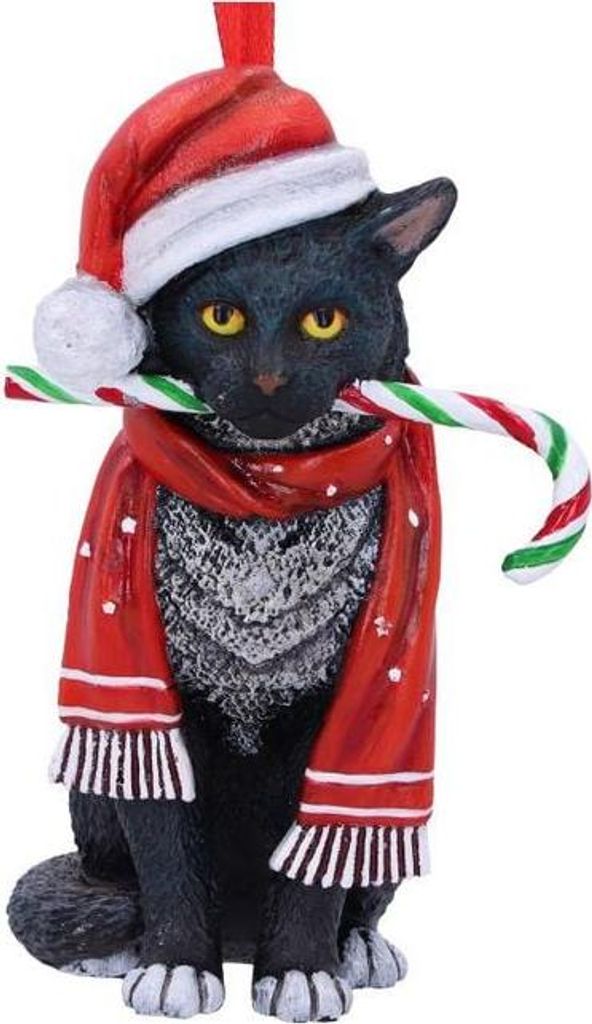 Katze mit Zuckerstange & Weihnachtsmütze Weihnachtskugel 9cm als Christbaum Anhänger
