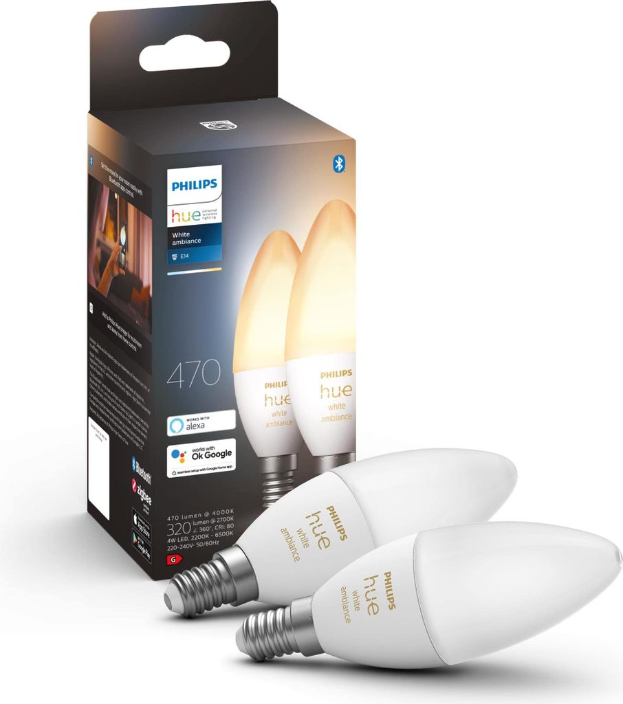 Philips HUE White Ambiance 4W E14 2PACK LED-Kerze, Sockel Produktbild 