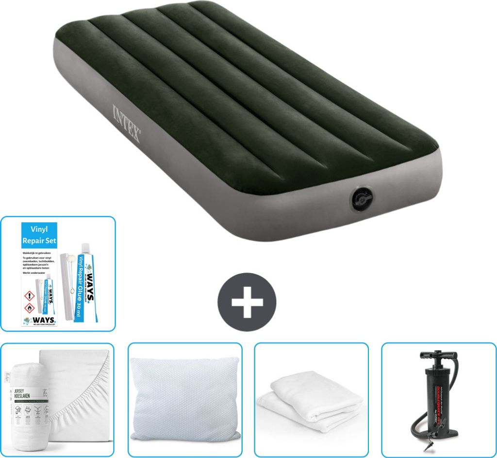 Intex Luftbett – 1 Person – 76 x 191 x 25 cm – Grün – im Lieferumfang enthalten Spannbettuch - Küssen - Pumpe - Reperaturset en Kissenschutz