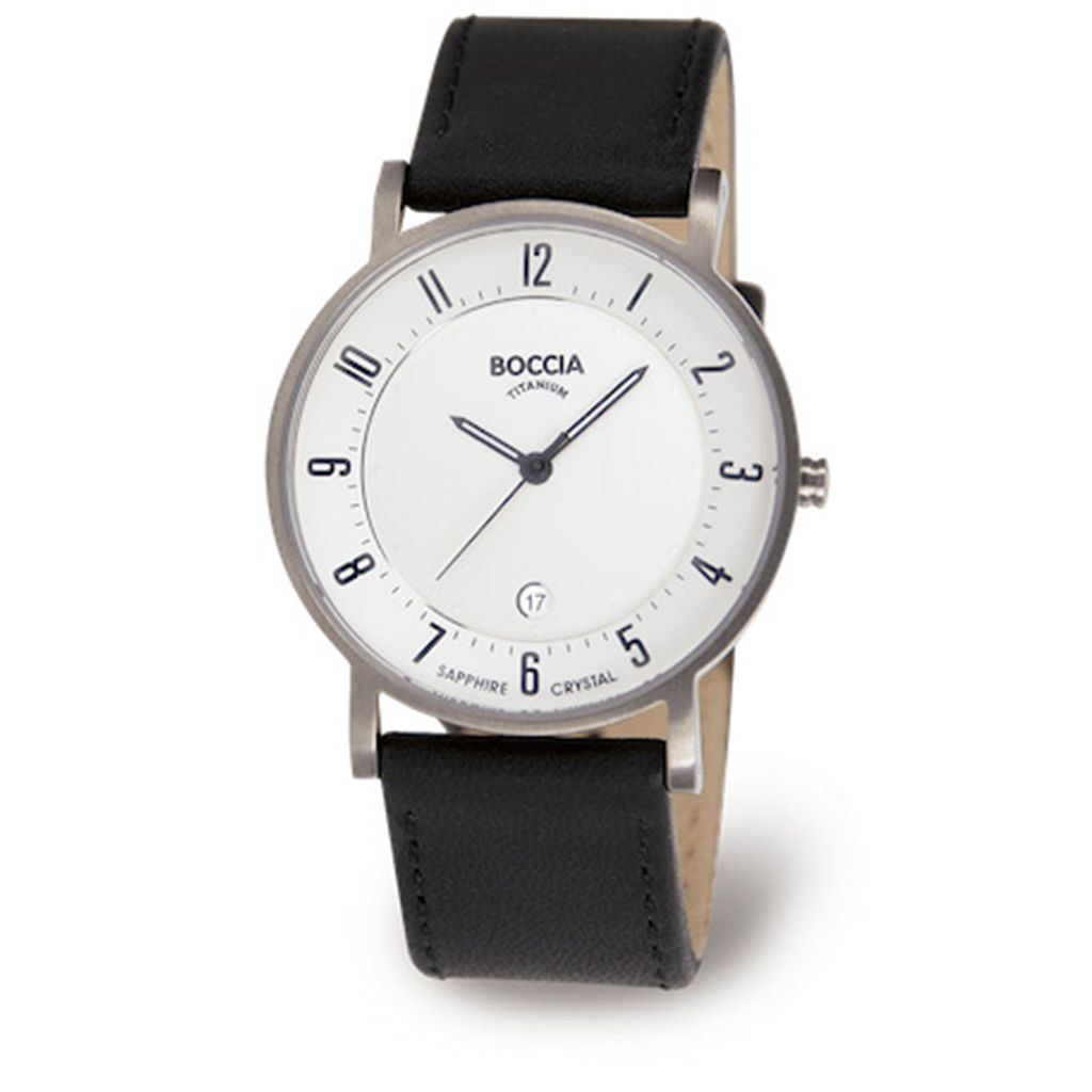 Boccia Titanium 3533-03 Uhr Herrenuhr Lederarmband Datum schwarz