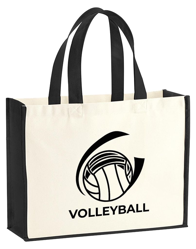 Huuraa Jutetasche Volleyball Schriftzug 21 Liter Black Jute und Baumwolle Einkaufstasche Geschenkidee