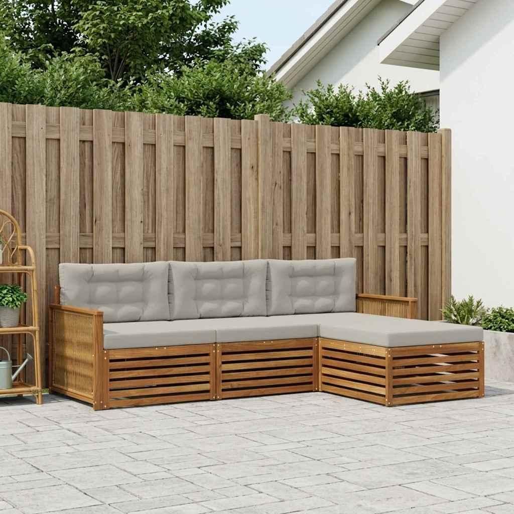 Möbel Outdoor-Sofagarnitur Natürlich und Hellgrau 249 x 162,5 x 73 cmGartensofas - Gartensofas c1196