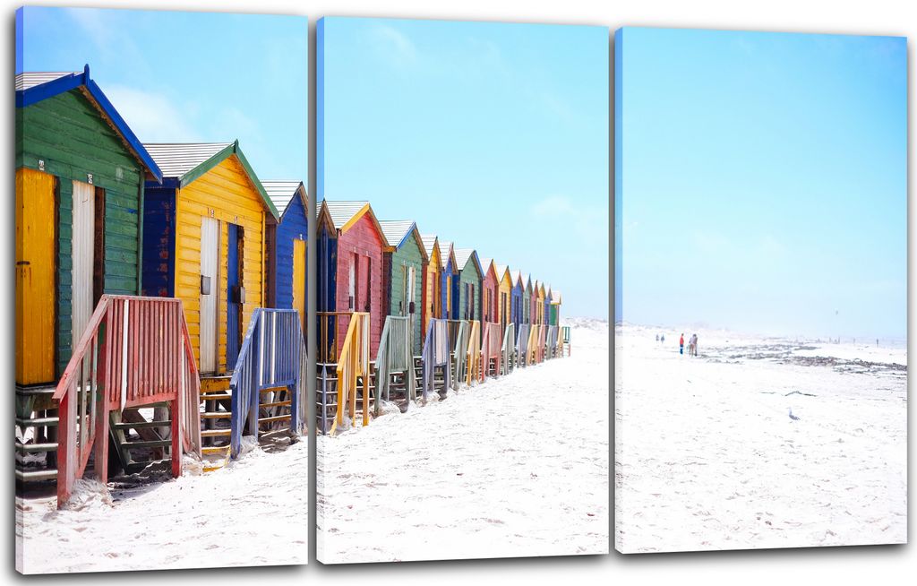 Leinwandbild 3-teilig (120x80cm): Bunte Häuserreihen im Schnee (moderne Architektur), echter Holz-Keilrahmen inkl. Aufhänger, handgefertigt in De...