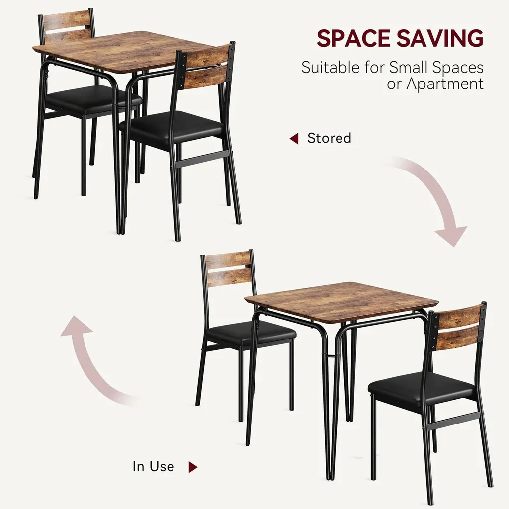 Ensemble table à manger 3 pièces avec 2 chaises rembourrées noir et bois