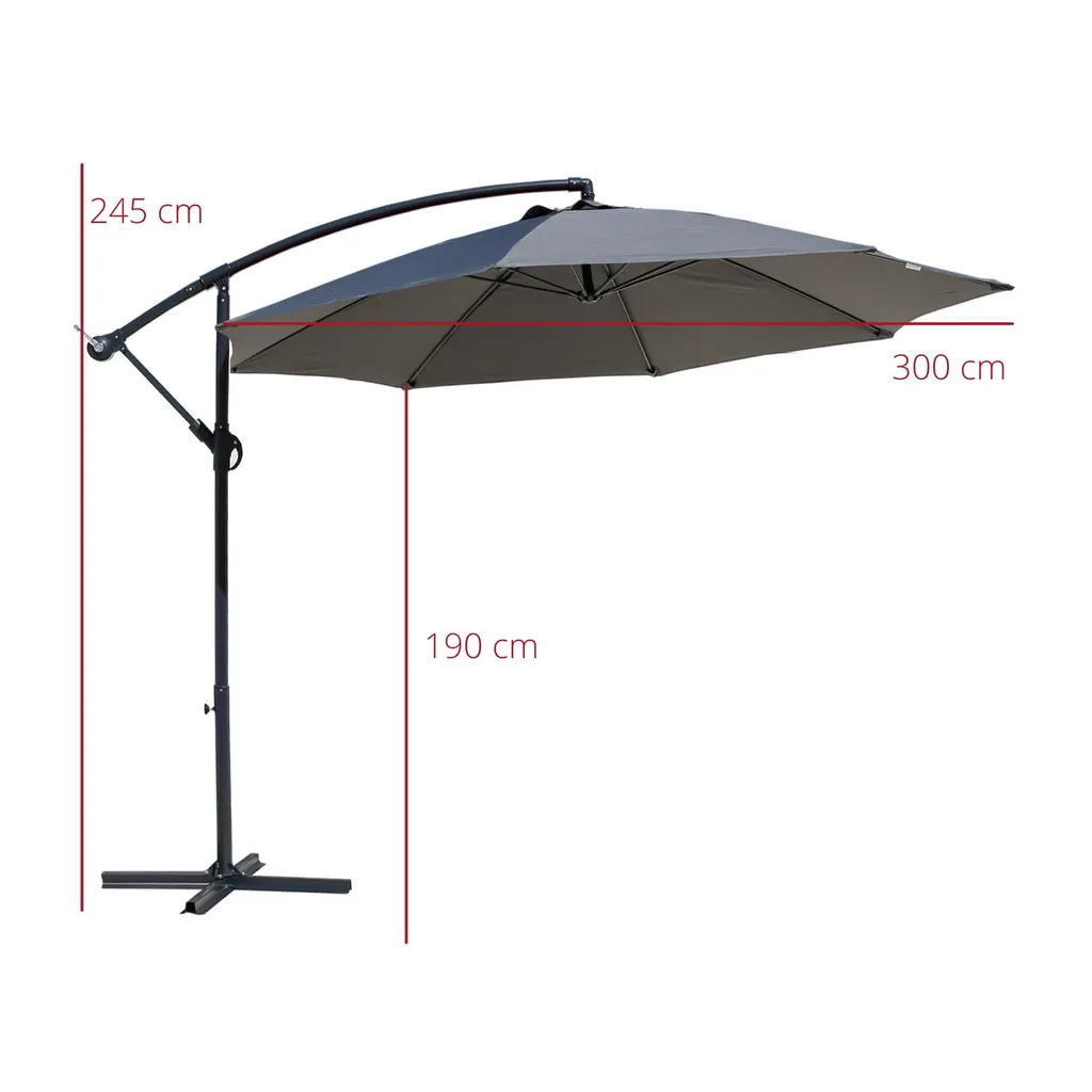 Grand Parasol de Jardin Déporté Carré 3x3m Rebecca Mobili Coloris Gris