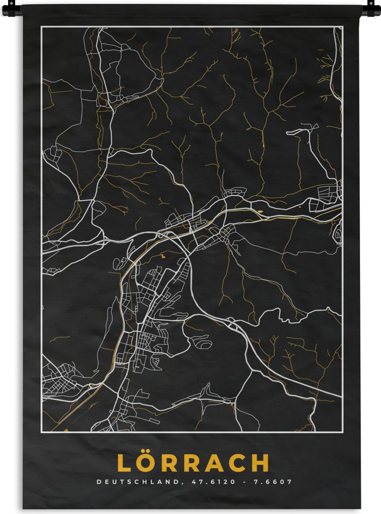 MuchoWow Wandteppich Wandbehang Gold - Deutschland - Karte - Lörrach 90x135 cm Tapisserie Dekoration Wandtuch - Baumwolle - Wandskulptur