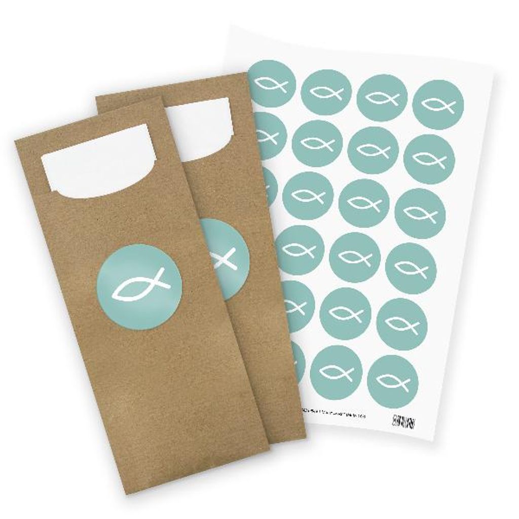 itenga 24x Bestecktaschen + Stickerbogen "Fisch Türkis" (Motiv 167)