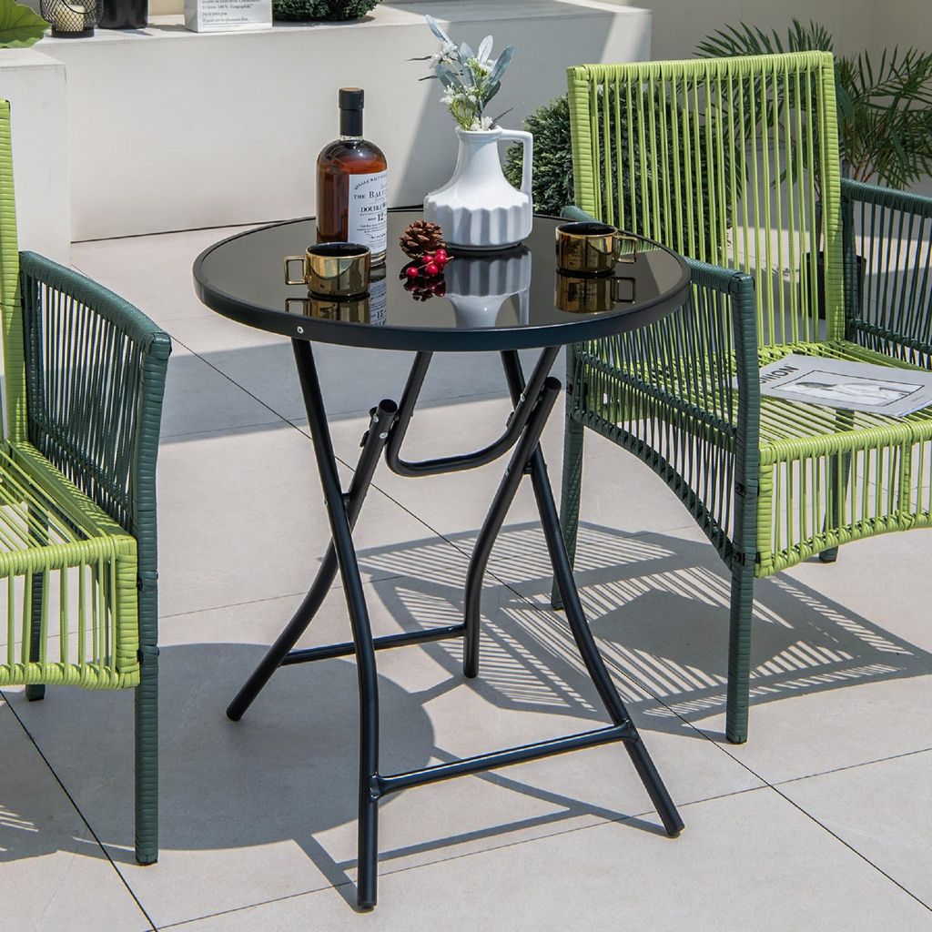 GOPLUS Beistelltisch Rund – 79 Cm Gartentisch Aus Aluminiumguss, Mit 5 Cm Schirmloch, Wetterfest, Für Balkon, Terrasse